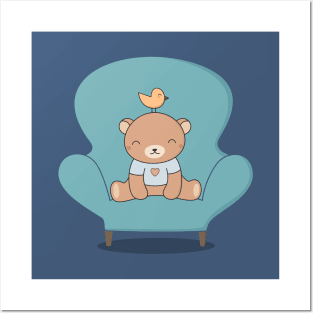 Kawaii Cute Bear On A Sofa Posters and Art